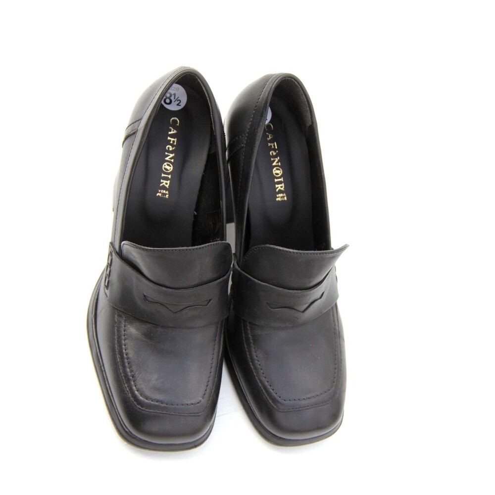Cafenoir Women's Black Block High Heels Leather Loafers Sz US 8.5 EU 39 - Picture 4 of 6